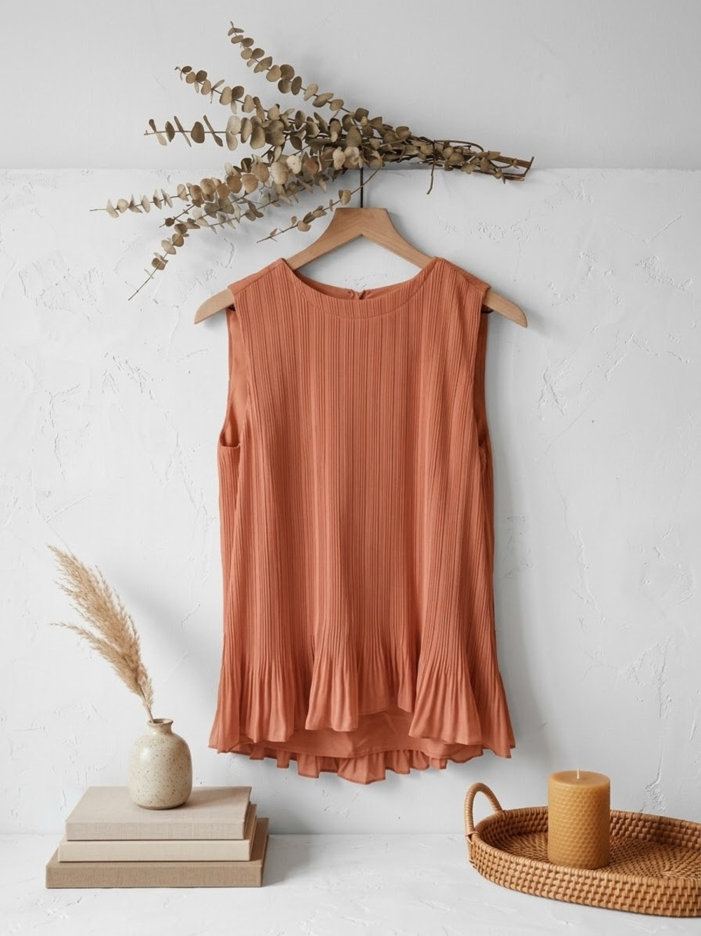 Club Monaco Pleated Swing Top Peach Medium Relaxed Fit NWT